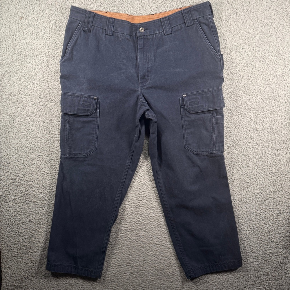 Duluth Trading Cargo Canvas Pants Mens 42x32 Relaxed Fit Navy Blue Workwear